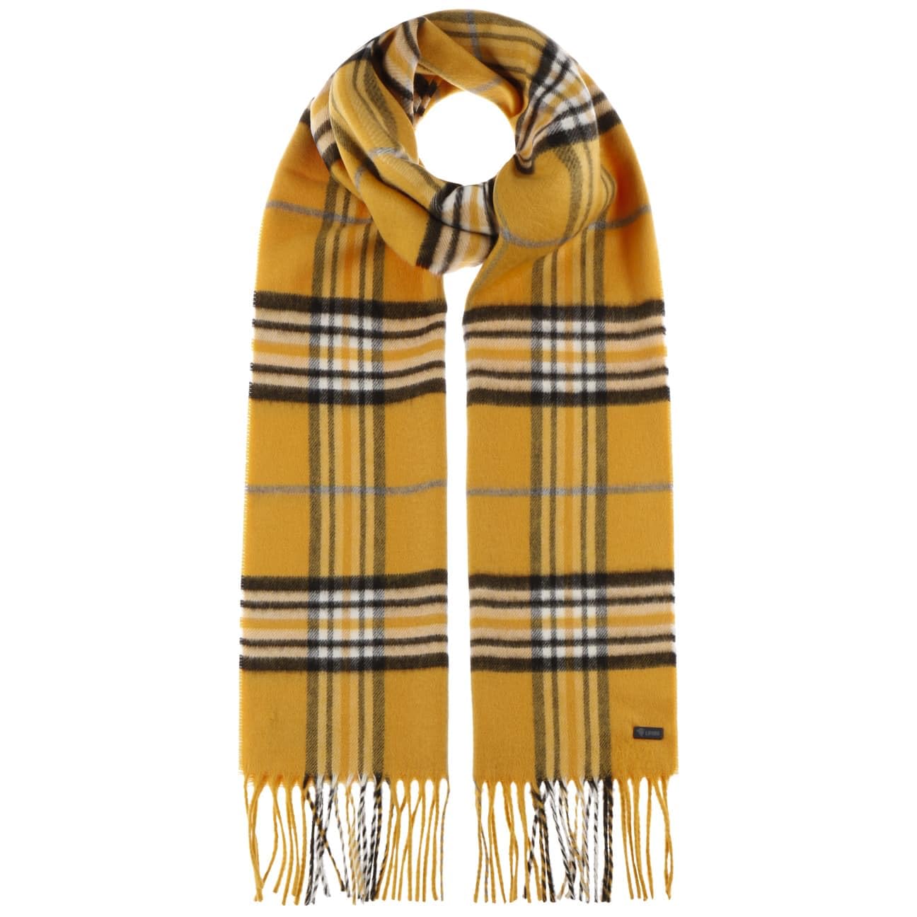 Lipodo checked cashmink winter scarf for women/men (30 x 180 cm) - Checked scarf Made in Germany - Fringed scarf, gentle on the skin - Fall/winter yellow