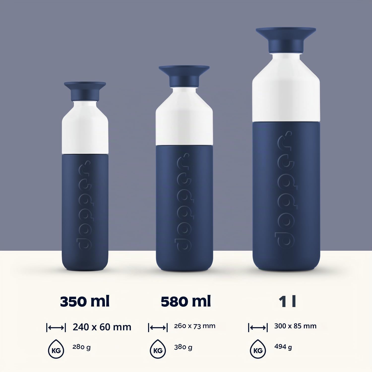 Dopper Insulated Bottiglia Termica 1L Breaker Blue - Doppia parete, a prova di perdite, mantiene freddo 24h/caldo 9h - Borraccia acciaio inox - Thermos, tazza caffè - acqua, tè