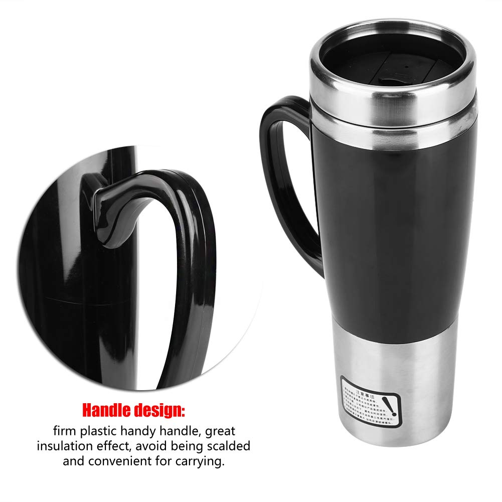 Taza de Calefacción para Coche de 50 W, Taza de Calefacción para Coche de 450 ml, Taza de Café Eléctrica de Viaje de Acero Inoxidable, Contactos de Alimentación Integrados(12V)