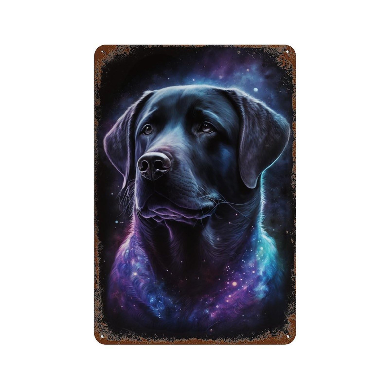 Galactic Labrador Art Print 11.8"x7.9" Rust Effect Tin Sign, Vintage Wall Decor for Farmhouse, Kitchen And Entryway Decor