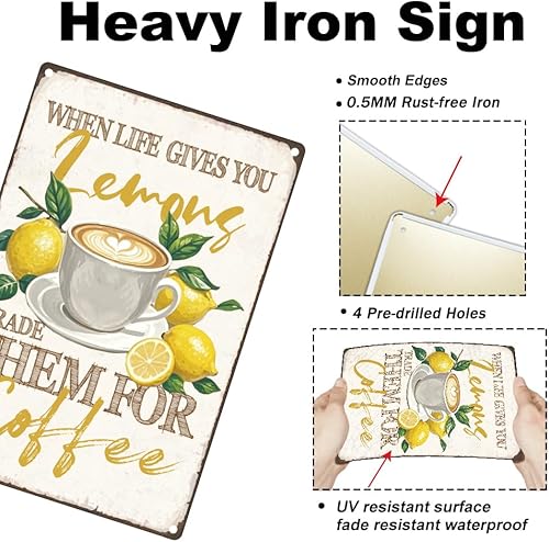 Miniatura 3 de Letrero de metal vintage de café de 7.9 x 11.8 in, letrero retro de limón con aspecto oxidado cuando la vida te da limones para restaurantes, pubs,