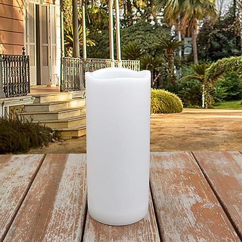 Image of 7 inch Outdoor Battery Operated Candle Waterproof Led Pillar Lights Flickering Flameless Candles with Timer Realistic Fake Electric Pillars for Lantern Garden Wedding Halloween Christmas Decorations,White