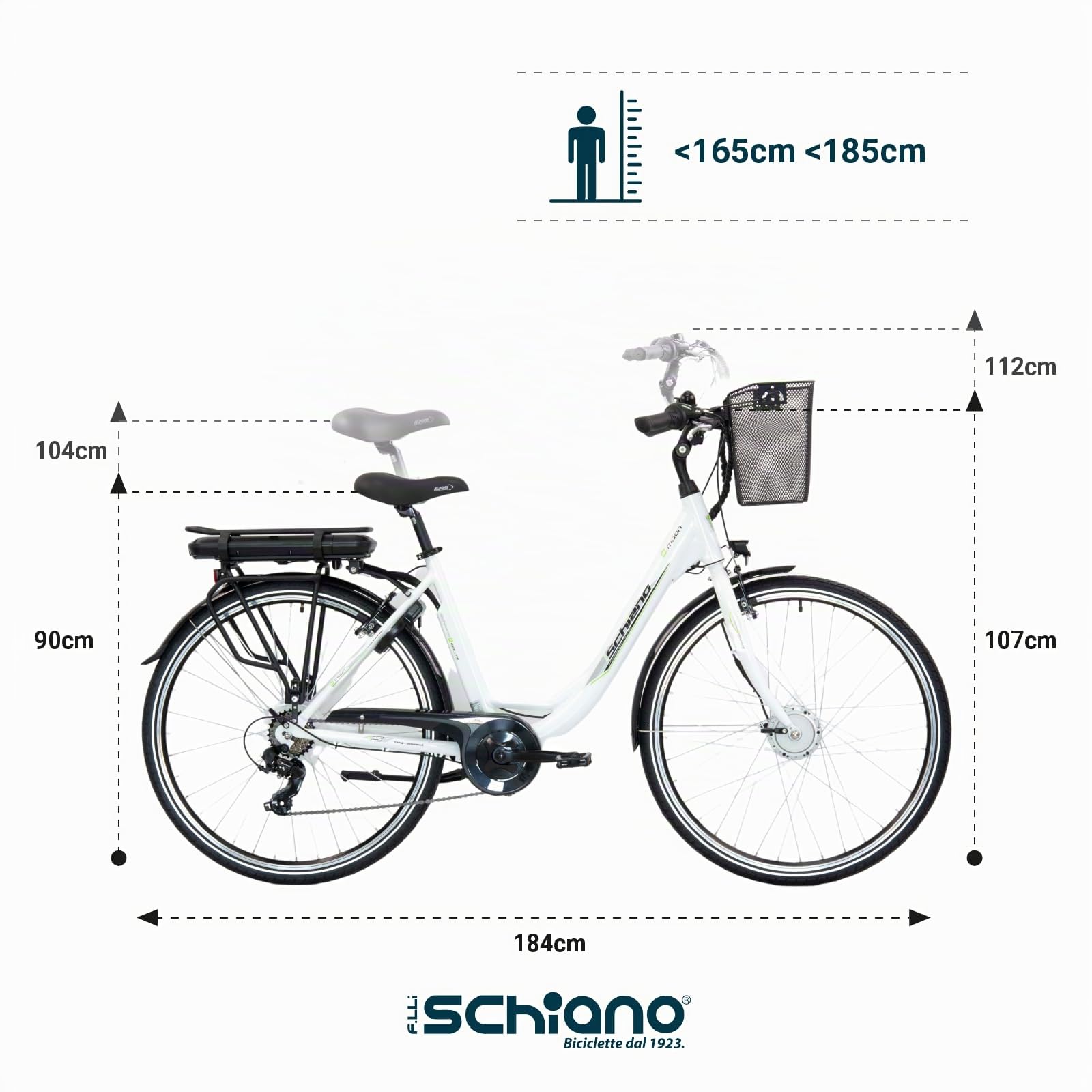 F.lli Schiano E-Moon, Bici Elettrica da Città 28 Inches per Adulti, 36V 13Ah Batteria Rimovibile, Motore 250W 40Nm, City Ebike