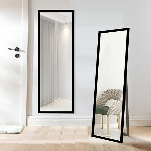 GONICVIN Full Length Mirrors, Standing Mirror with Black Frame for Hanging and Floor Standing, Large Full Body Mirror Decorative Mirror for Bedroom Bathroom Living Room (40x150cm, Rectangle)