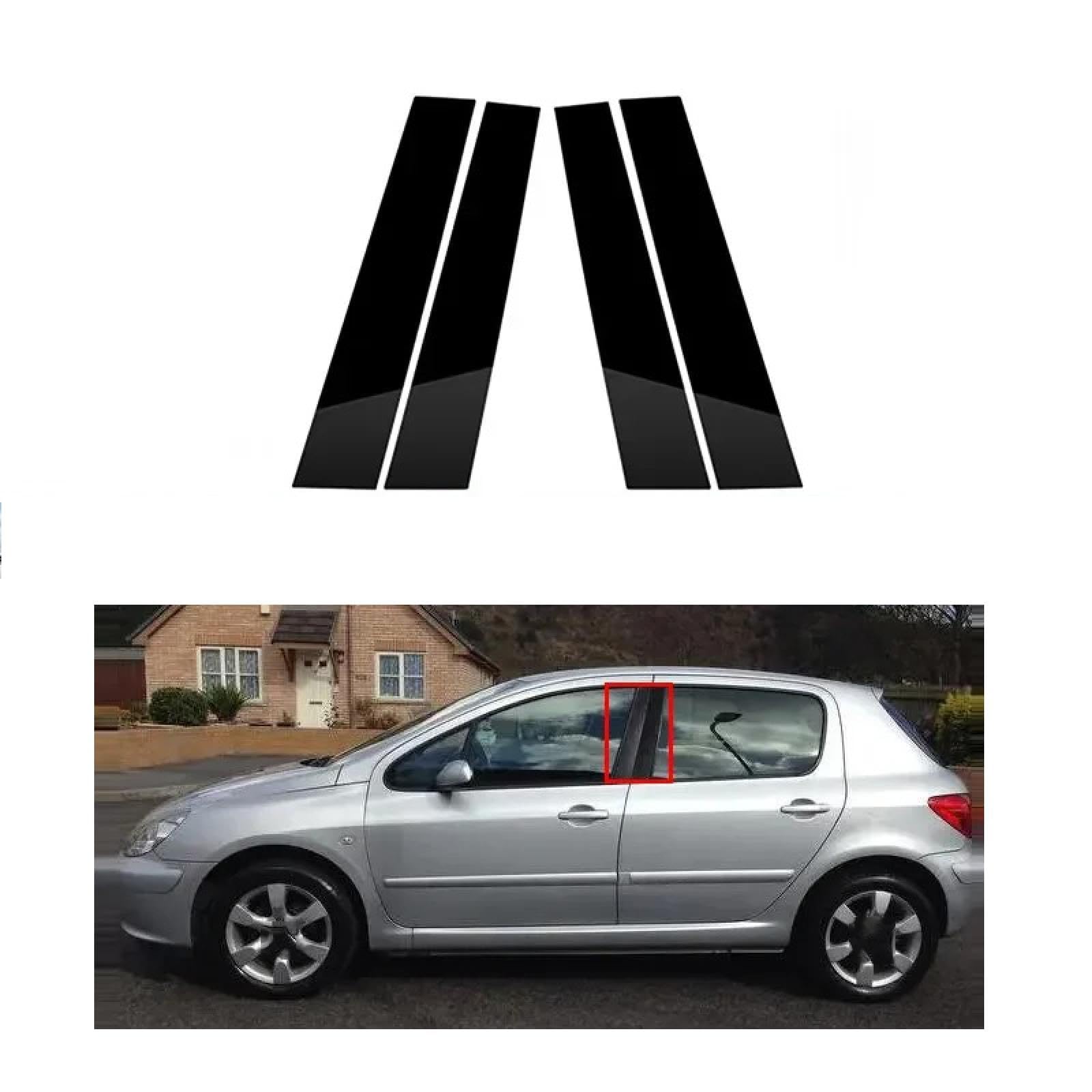 Garnitures De Pilier Fenêtre Pour Peugeot 308 I (2008-2013) - Autocollants De Protection, Anti-rayures, Noir