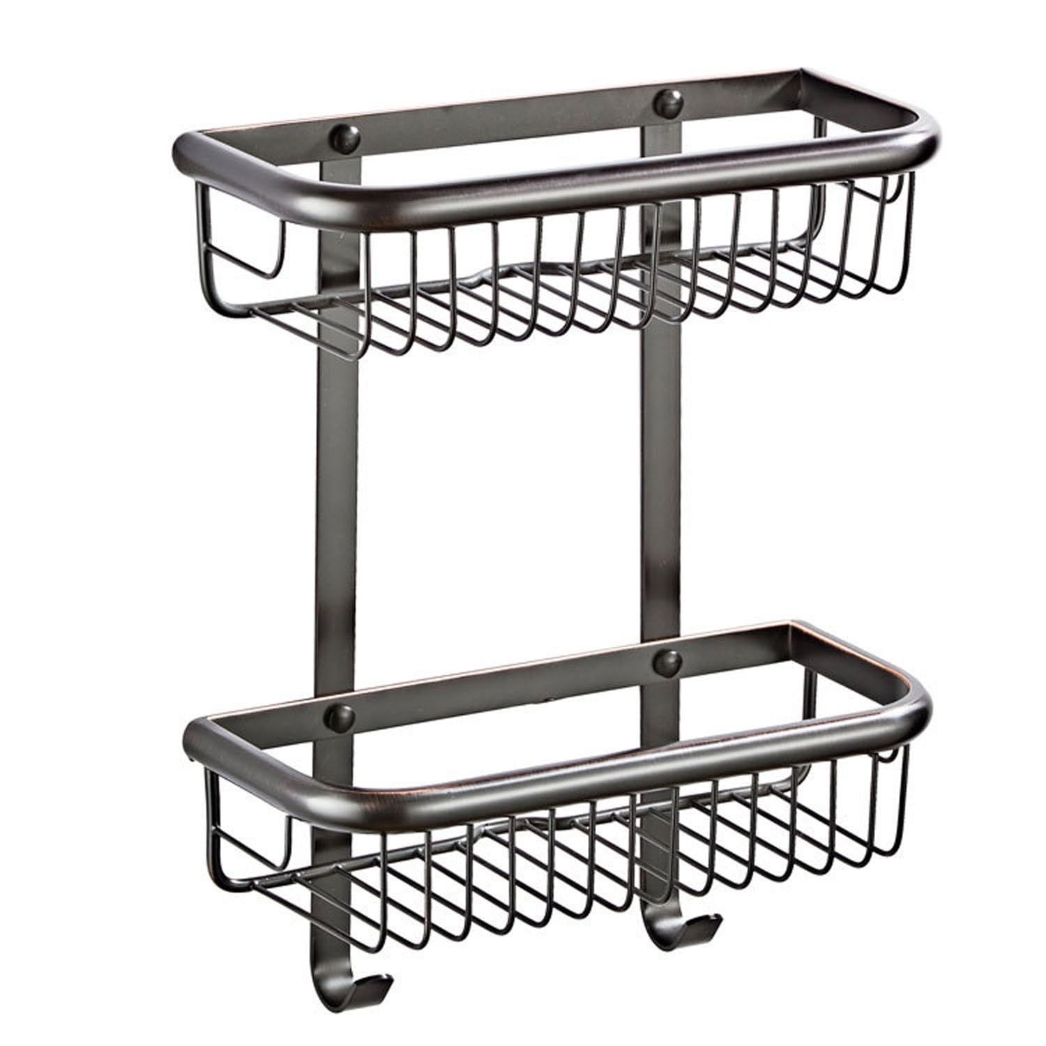 Black Antique Shower Caddy Bathroom Basket with Hooks Square 2-Tier Bathroom Shelf Wall Mounted Storage Organizer Accessories