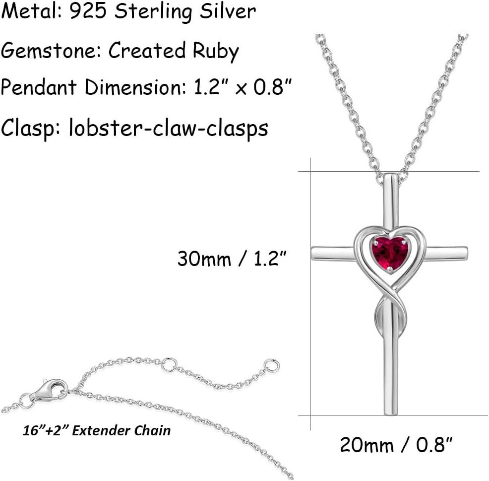 FANCIME Birthstone Cross Necklace for Women Birthstone Necklace Heart Infinity Cross Pendant Necklace Fine Jewelry Christmas Birthday Holiday Gifts for Her, 16"+2" Inches - Image 3