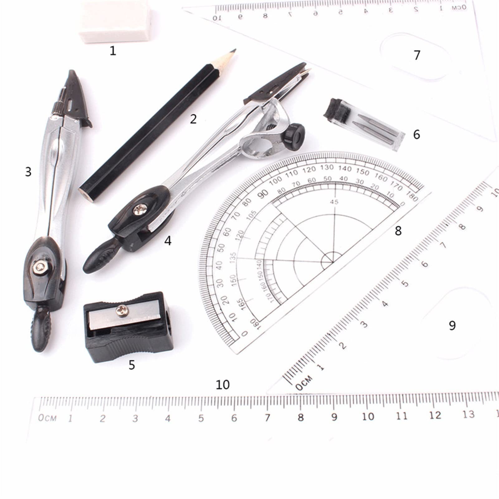 Math Compass Metal Drawing Compass Geometry Compass and Protractor Set Ruler Compass Math Drafting Tool School Office Stationery Compass School (Color : Black)