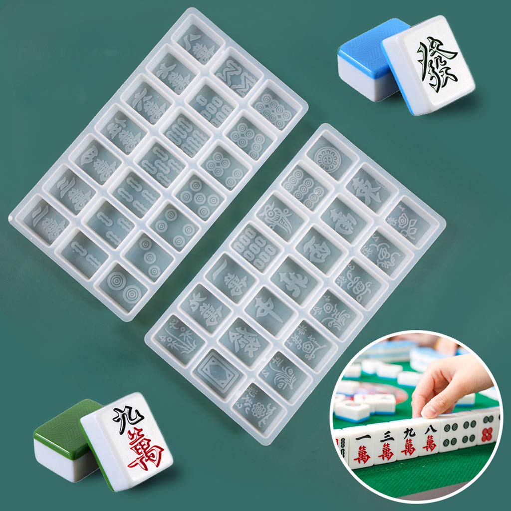 MENGSHI 42 Mahjong Dices Silicone Casting Mold DIY Chinese Traditional Mahjong Game Resin Mold Crystal Mold for Making Creative Craft Project Multi-color