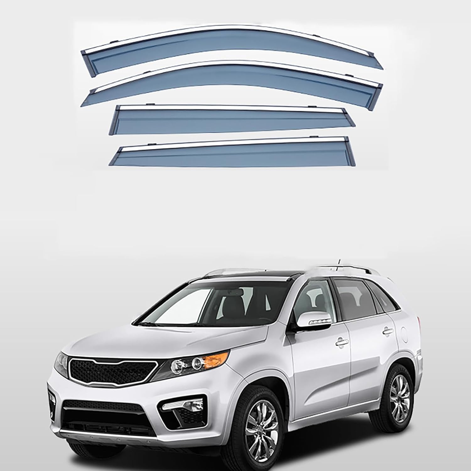 FengXH Window Deflectors for Kia Sorento MK2-XM 2009-2014 - 4pc Smoke Tint, Waterproof, Noise Reducing.