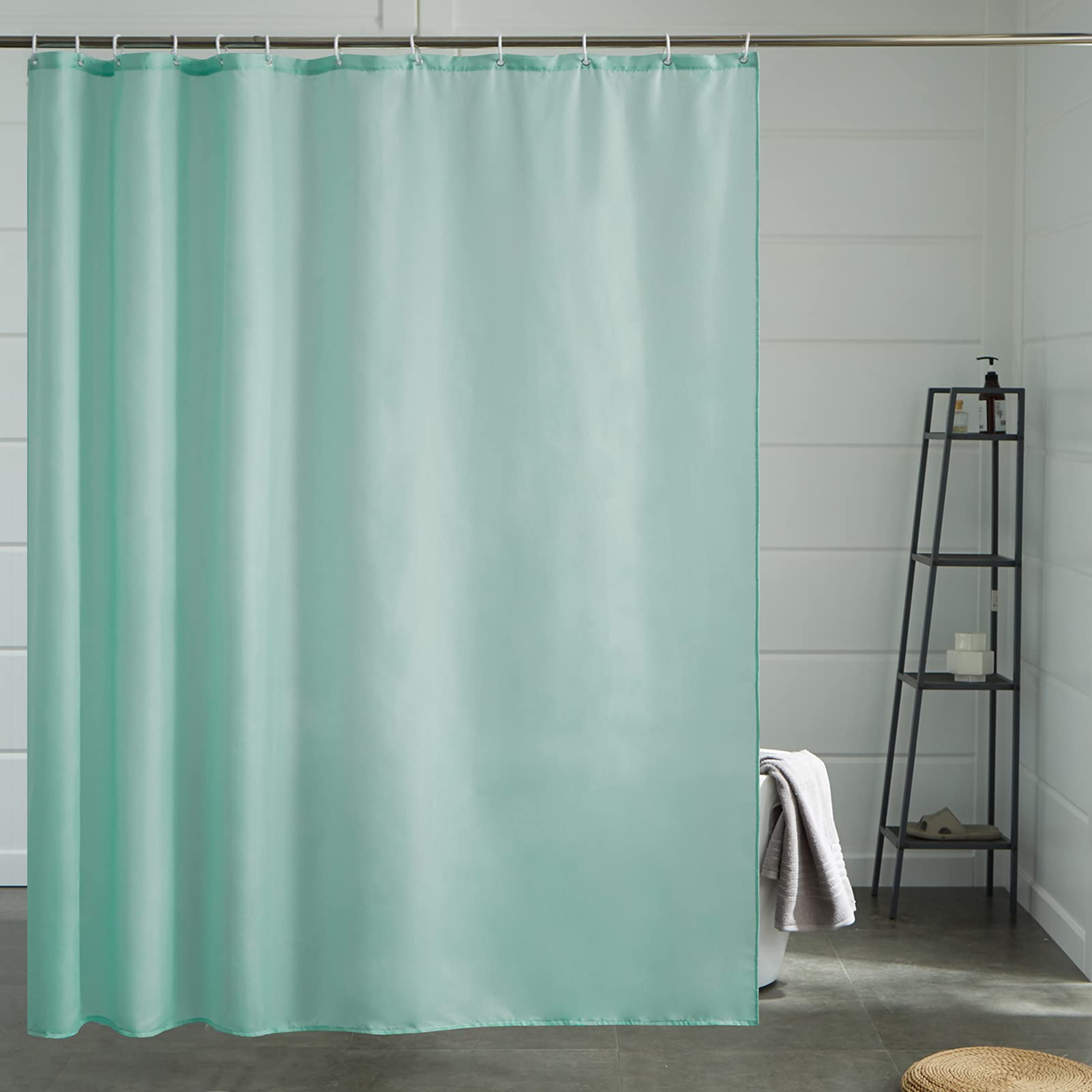 Furlinic Duschvorhang Überlänge Badvorhang Anti-schimmel Textil für Badewanne und Dusche Vorhang aus Stoff Antibakteriell Waschbar mit 12 Duschringen Minzgrün Extra Groß 200x200cm.