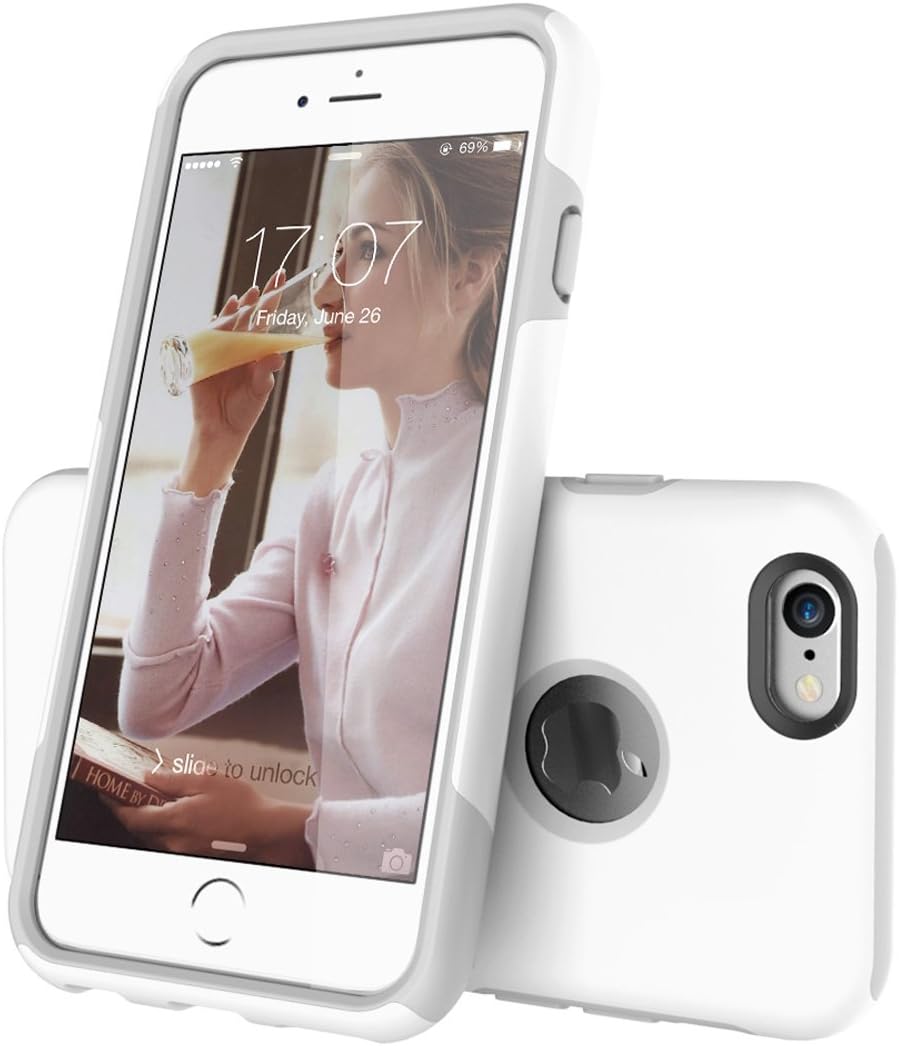 iPhone 6S Case, TOTUR [Shockproof] Dual-layer Hybrid Candy Protective Updated Case for iPhone 6 (2014)/ iPhone 6S (2015), (White / Gray) by TOTU