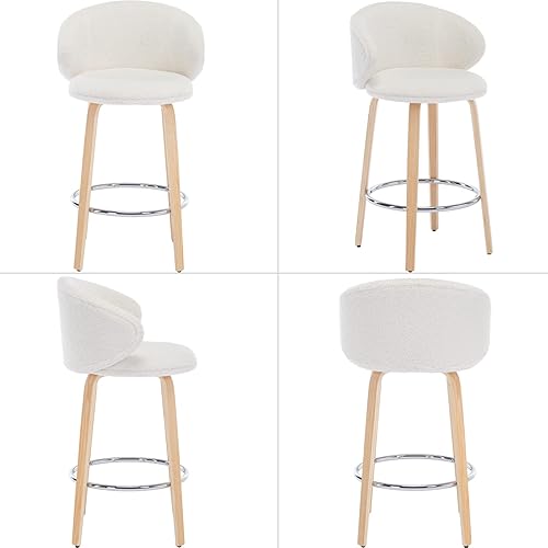 Miniatura 3 de Juego de 2 taburetes de bar modernos, taburetes de bar Sherpa de 26 pulgadas de altura de mostrador con patas de madera, sillas de bar con respaldo