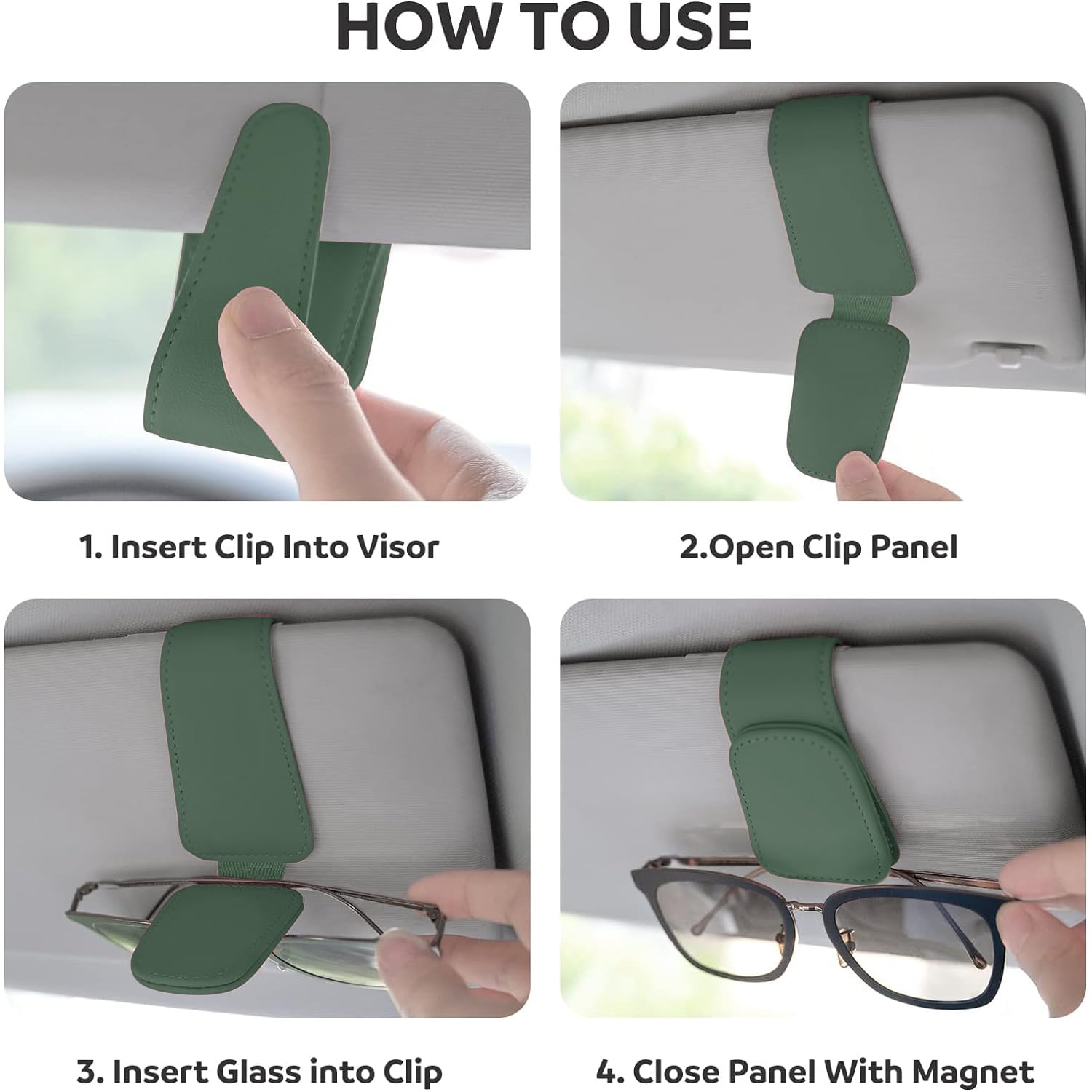 3 Clip Multifunzione Per Auto | Porta Occhiali E Carte | In Pelle E Metallo | Per Aletta Parasole | Design Magnetico - Foto 2