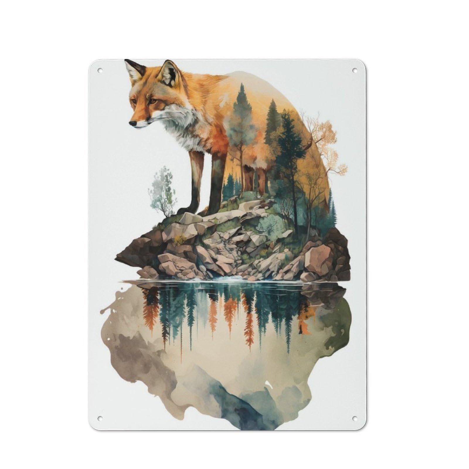 Junmoney Animal Fox Vintage Tin Sign 40X30cm With For Guest Room Or Hallway, For Themed Room Decoration, For Vintage Wall Decor Fans