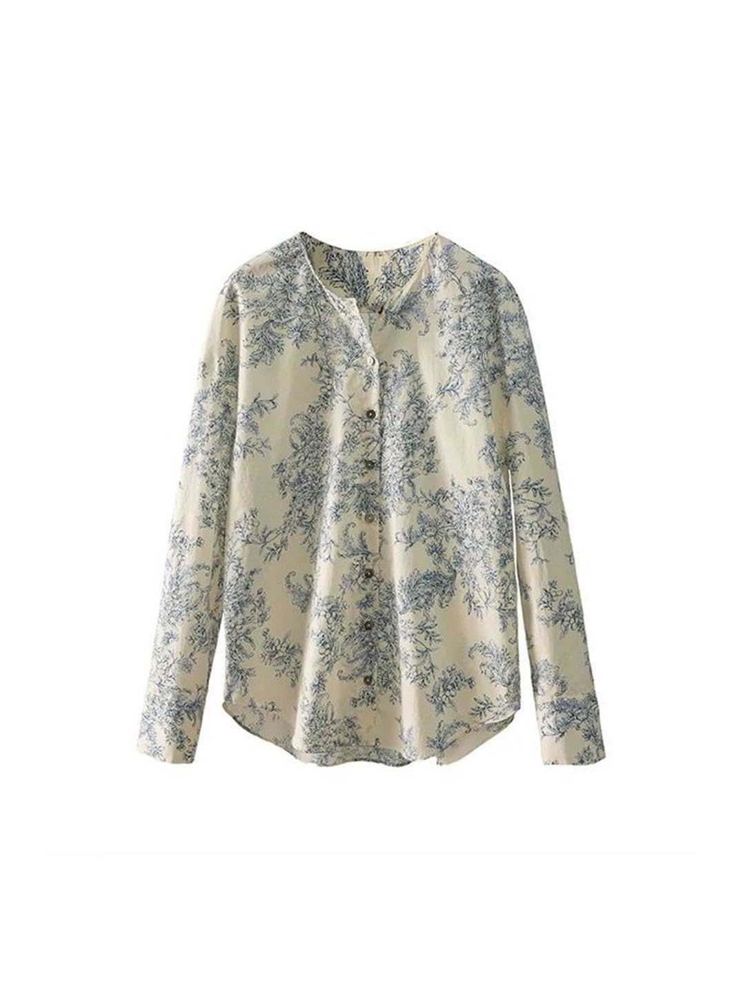 Camisas con estampado floral para mujer, 100% algodón, cuello redondo, blusas
