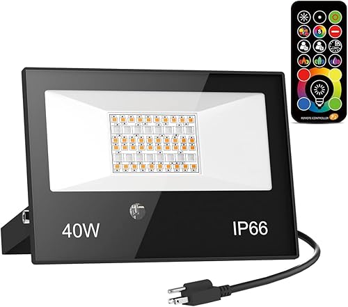 Luz de inundación LED para exteriores equivalente a 400 W, RGB y 5700 K luz diurna blanca luces de seguridad con control remoto, temporizador, disponible en Yaxa Peru