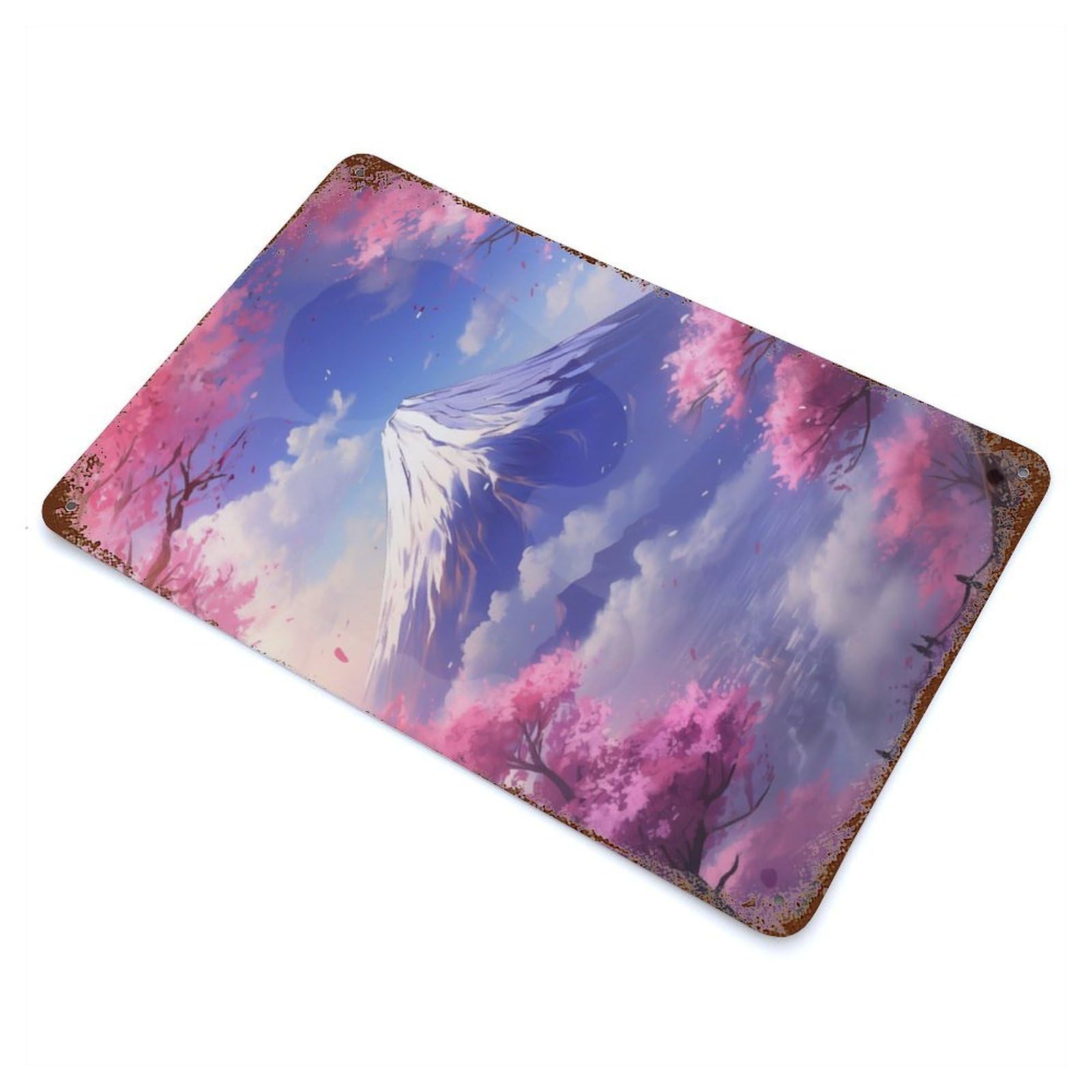 Aged Metal Wall Plaque with Cherry Blossom Japan Design 11.8"x7.9", for Basement, Hobby Room And Garage Decor, Farmhouse Wall Decor