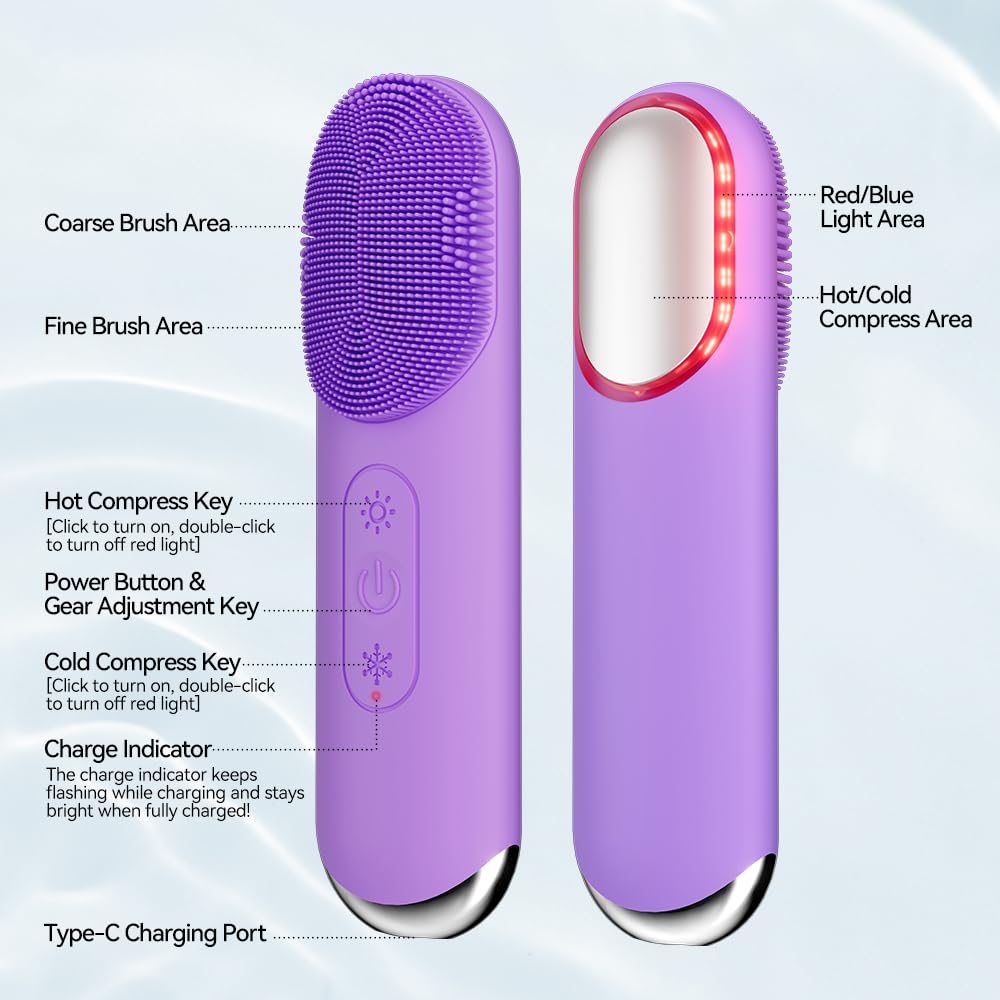 Cepillo eléctrico de limpieza facial, limpiador de silicona para terapia de frío y calor con modos de vibración, dispositivo recargable de limpieza profunda de poros y masaje para el cuidado diario de