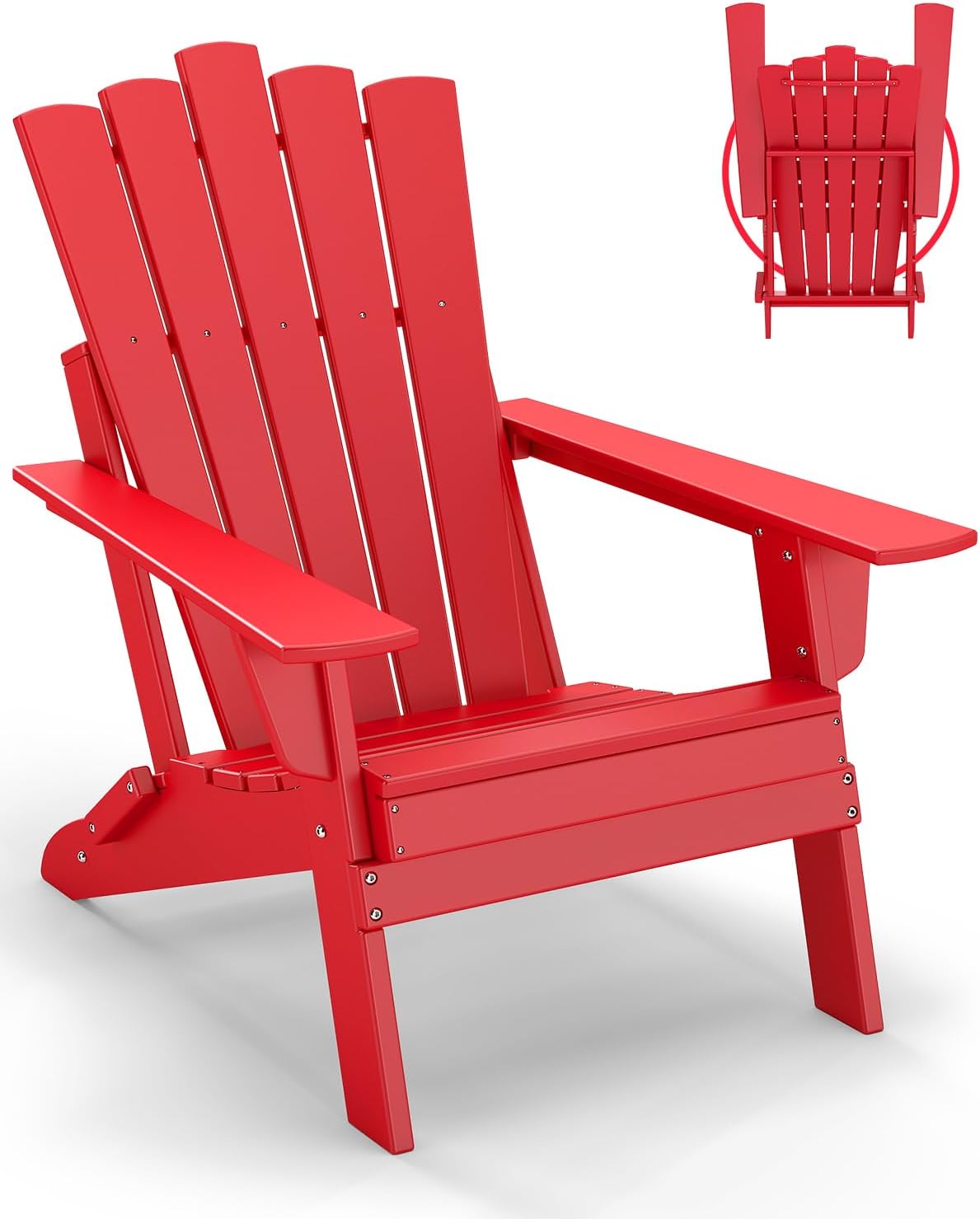 GREENVINES Folding-Adirondack-Chair | HDPE Plastic | Throne Series | Fire Pit Chairs | All Weather | for Outdoor Patio Deck Backyard Poolside | Red