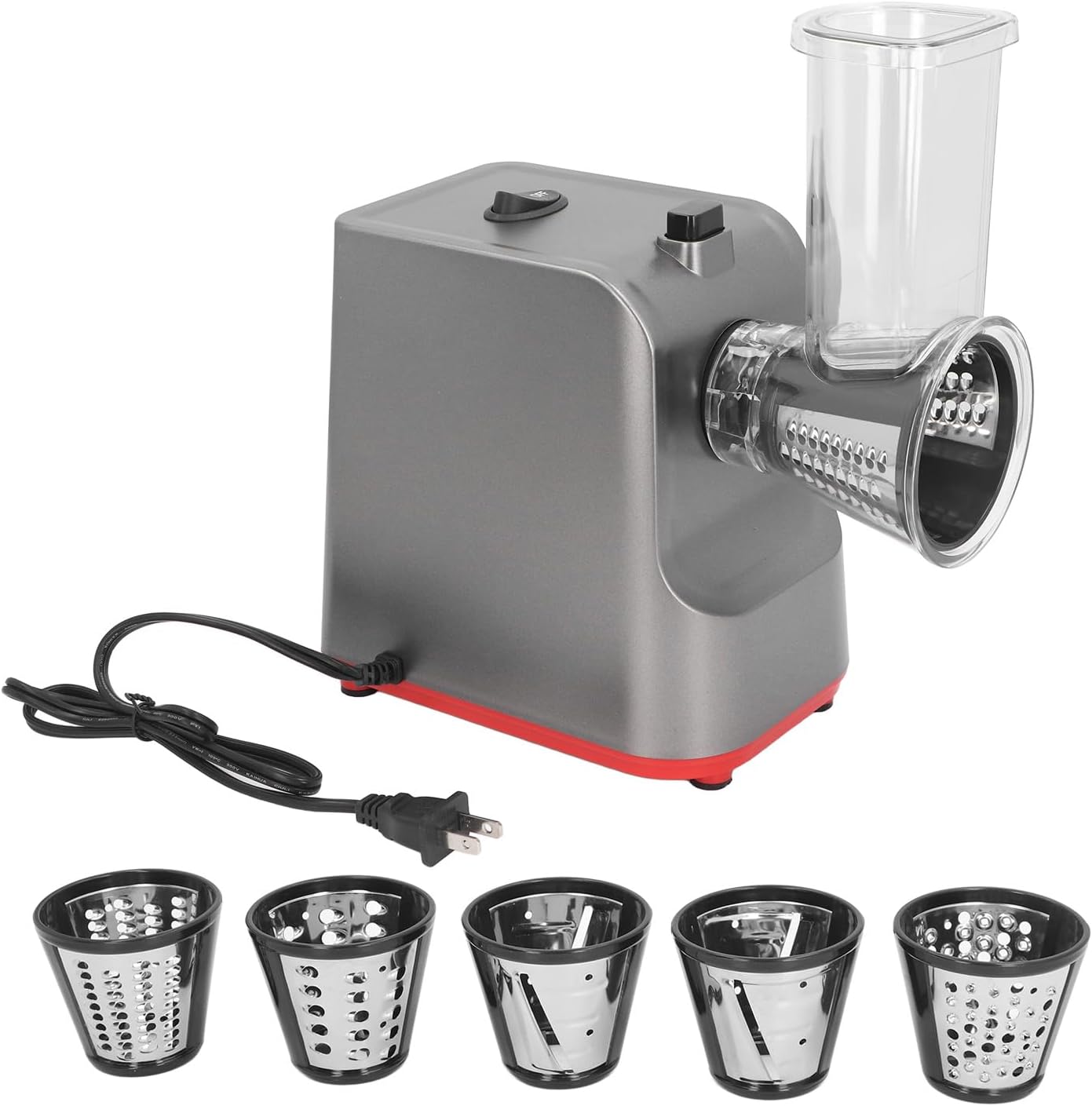 5 in 1 Electric Cheese Grater Salad Maker, 250W 1 Button Control Kitchen Shredder Salad Maker for Cheese Potato Fruit Vegetable, Electric Grater for Vegetables, Cheeses and Nuts Vegetable Fruit Slicer US Plug 110V