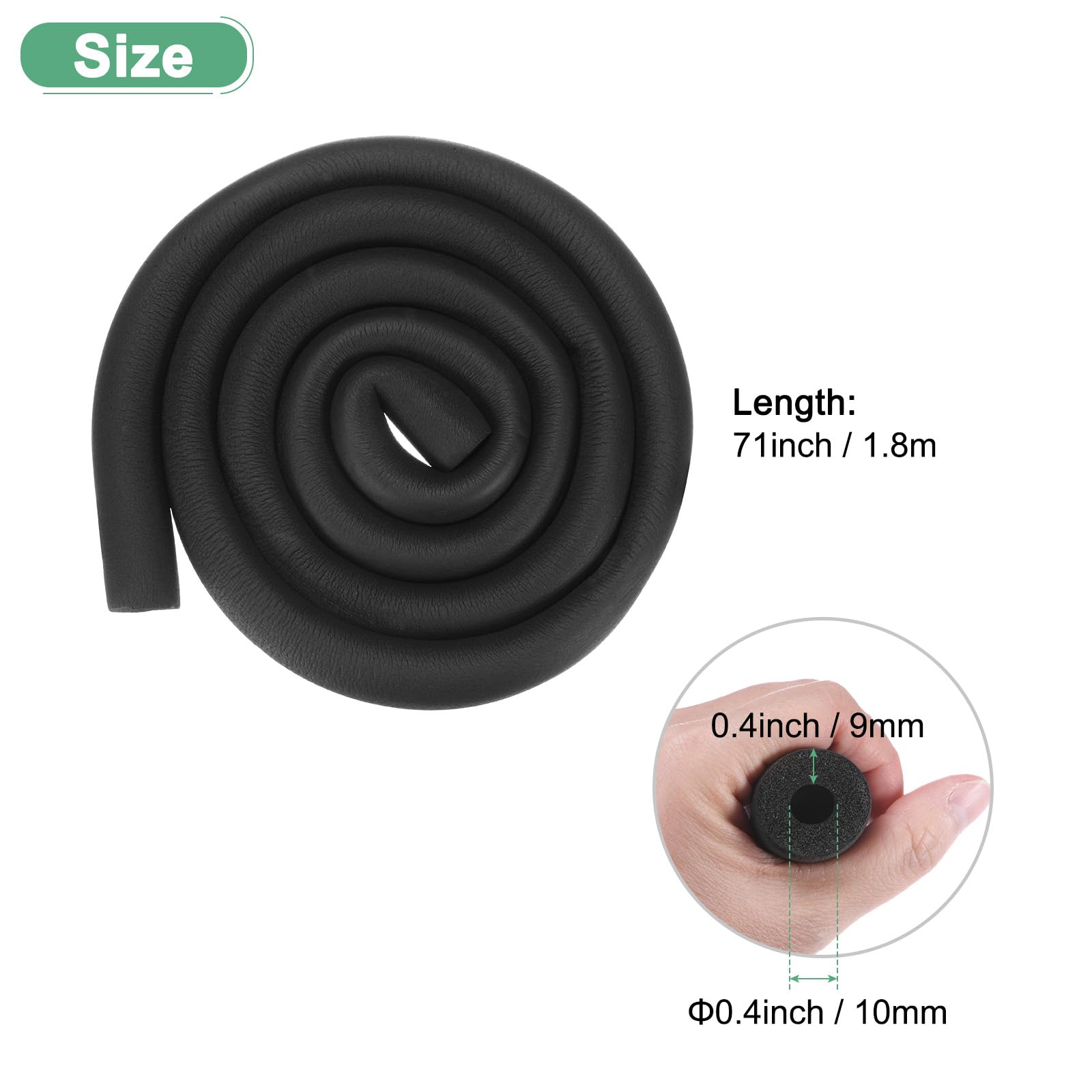 M METERXITY Tubo de Espuma Aislante para Tuberías, 3/8" (10mm) ID x 6 Pies de Rollo de Envoltura de Cubierta de Tubería, Cubierta de Tubería Hueca para Soportes de Guitarra [Negro]
