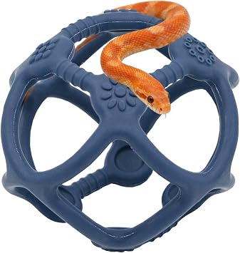 Blue Reptile Climbing Ball - 3.9 Inch Silicone Snake Enrichment Toy, Hollow Jungle Gym Ball for Python Corn Snake, Easy to Clean Habitat Decor Accessories