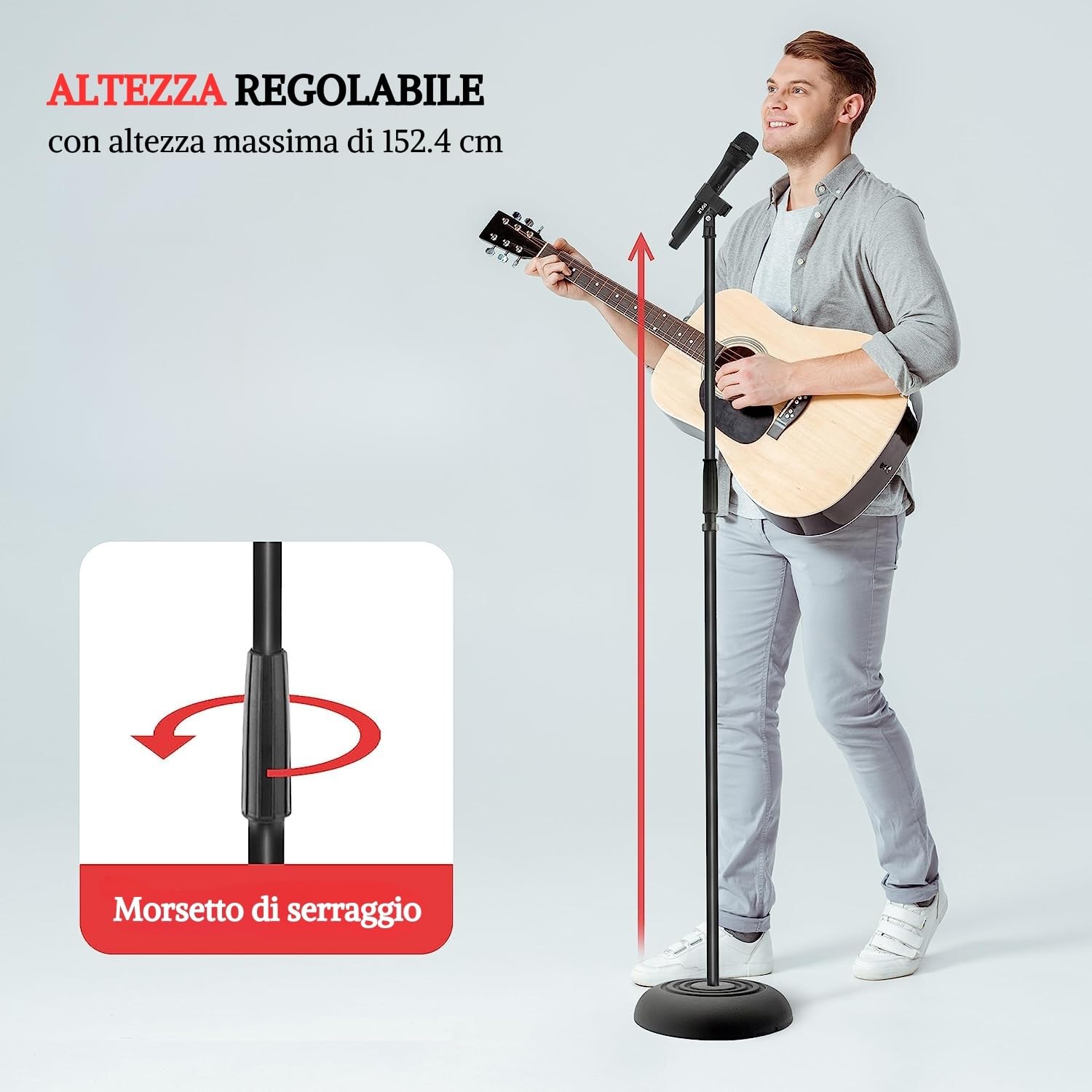 PYLE-PRO Asta Microfono Regolabile in Altezza da 85cm a 152 cm, Supporto Microfono da Terra A Base Tonda Pesante