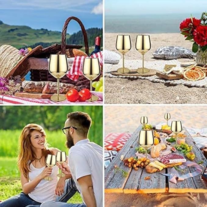 abrazo Customised Stainless Steel Wine Glasses 350 ml Set of 2, Unbreakable Wine Glass Goblets, Gift for Men and Women, Party Glasses - 350 ml (Gold) customised Gifting 2