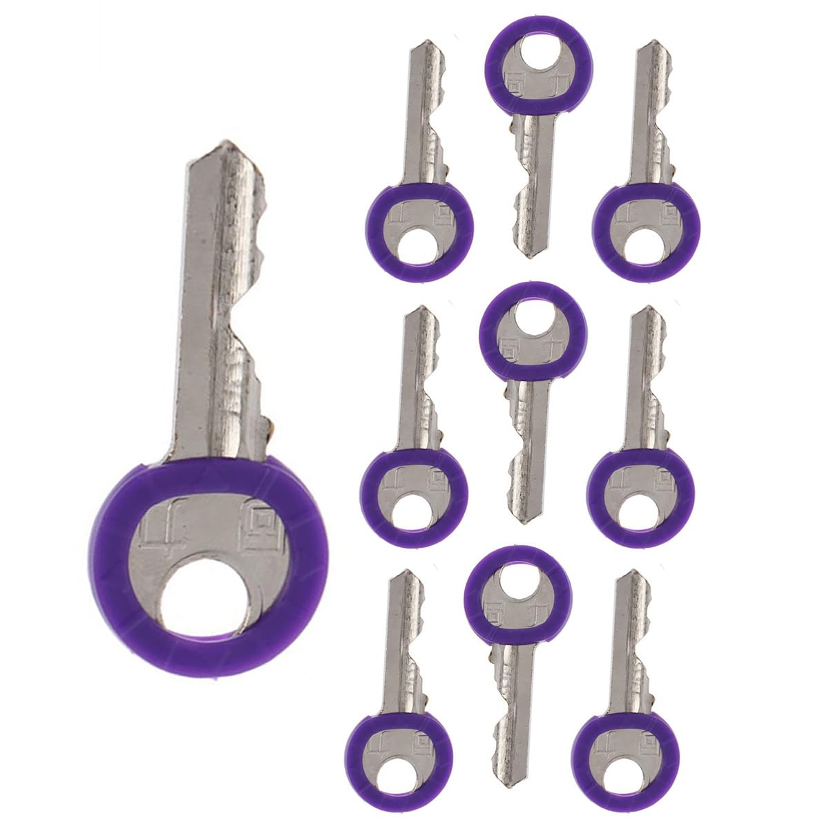 Van Der Linn Pack of 10 Round Key Cap Covers, Choose Your Own Colour Soft Rubber Plastic Key Identifier (Purple, 10)
