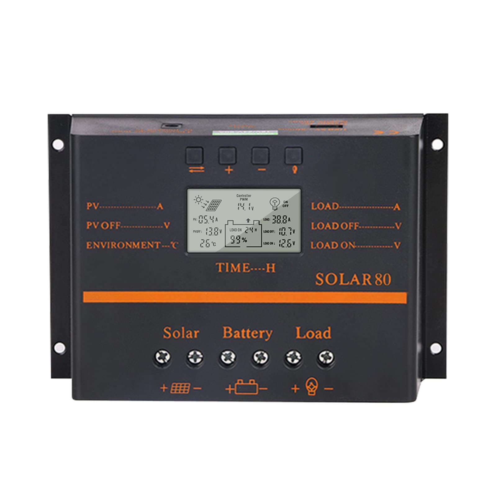 Hanzete, regolatore di carica solare PWM da 80 A, 12 V/24 V, pannello solare LCD autoadattante, regolatore di carica della batteria, con uscita USB 5 V, compensazione della temperatura, protezioni