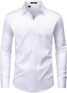ROUWELL Men's Wrinkle-Free Non-Iron Long Sleeve Dress Shirt - Stretch Regular Fit for Business, Weddings & Casual