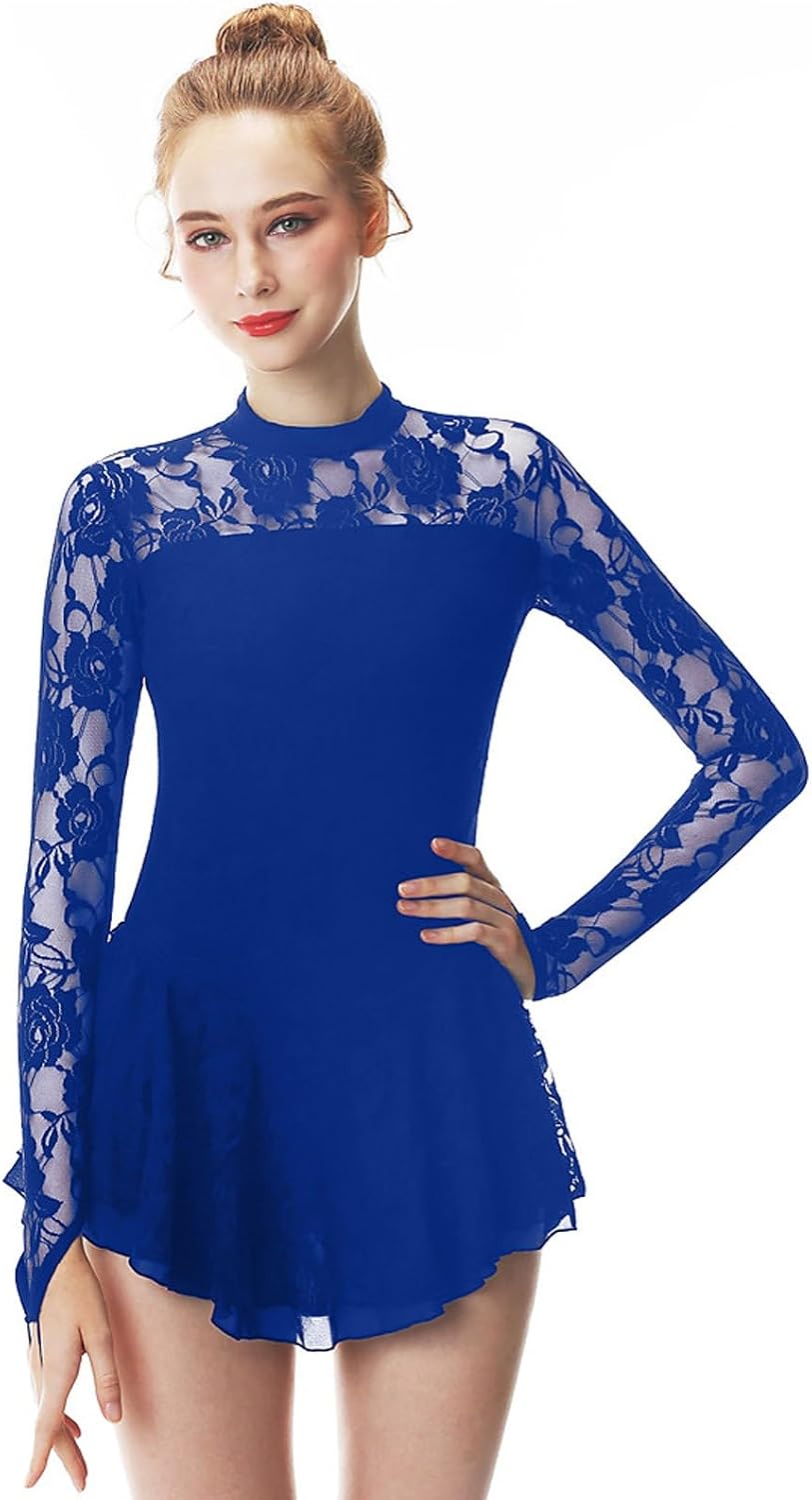 Figure Skating Dress Girl Handmade Long Sleeve Breathable Rhinestone Professional Competitiona Wear