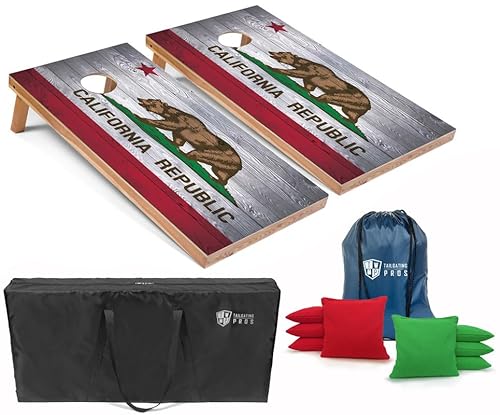 Tailgating Pros Regulation Cornhole Boards Flag Set - Includes 8 Bean Bags, Carrying Cases, and 4'x2' Corn Hole Toss Game