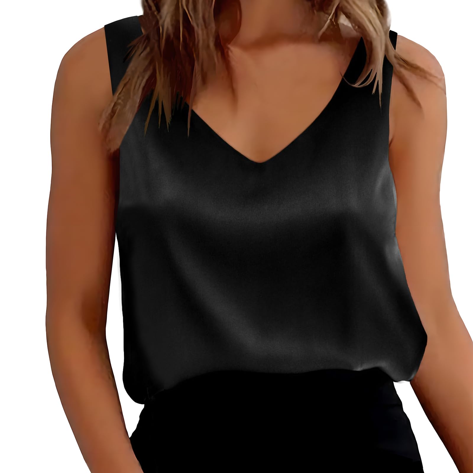 Lishang Camiseta Tirantes Mujer Satén Camisa Sin Mangas Verano con Cuello en V Tank Tops Camisole Blusa Shirt Casuales