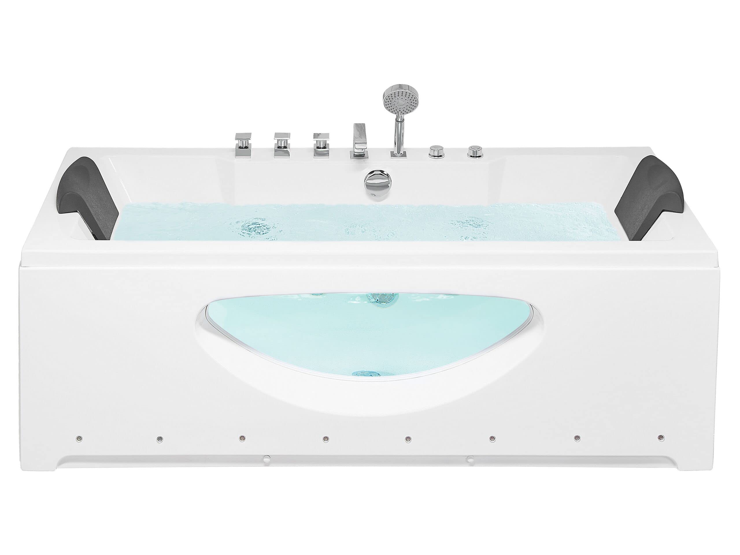 Baignoire Balnéo de Forme Rectangulaire en Acrylique Blanc Vitré et LED Multicolore 2 Appuis-Tête et une Capacité de 197 Litres Beliani