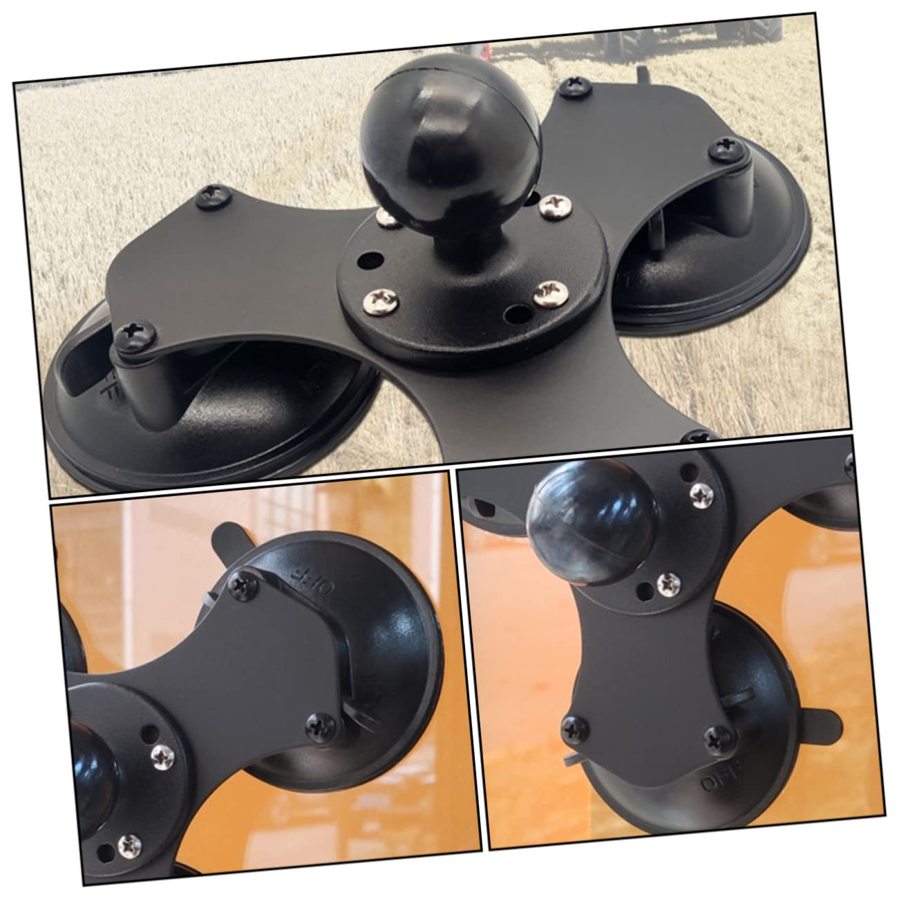 NUOBESTY Accesorios de Cabezal Esférico Soporte de Ventosa Triple para Parabrisas Compatible Soporte para Ventana y Montaje de Succión Ajustable
