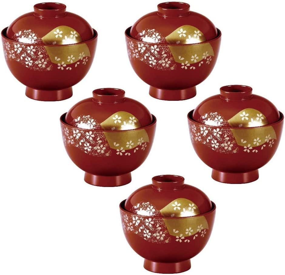 Amazon.co.jp: 高級漆器会津塗 汁椀5客セット 亀仙工房祥高作 山茶花