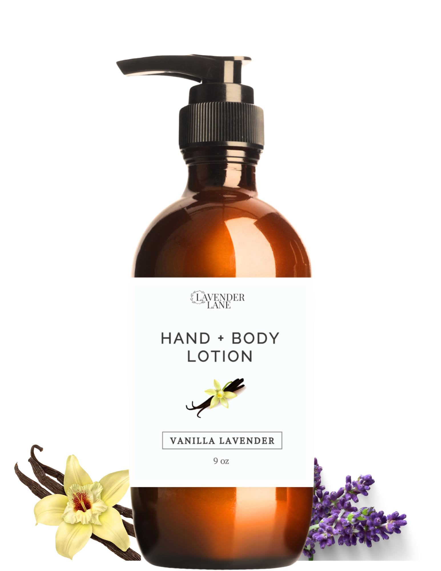 LAVENDER LANE Vanilla Lavender Hand & Body Lotion, 9 oz - Made With Our Lavender Essential Oil, Goat's Milk, Moisturizing Shea Butter, Grown & Made in