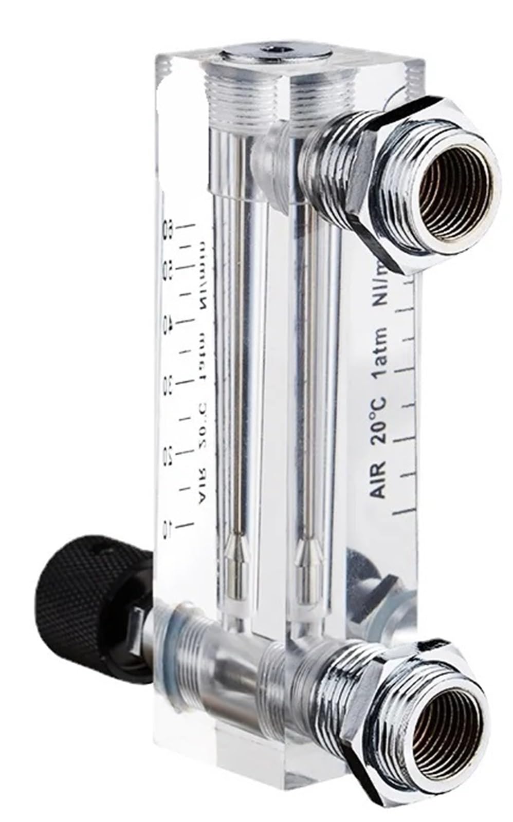 Rotámetro de caudalímetro para gas, líquido y aire con válvula de control, conexión hembra BSPT de 1/4 pulgadas, adecuado para instalación en panel