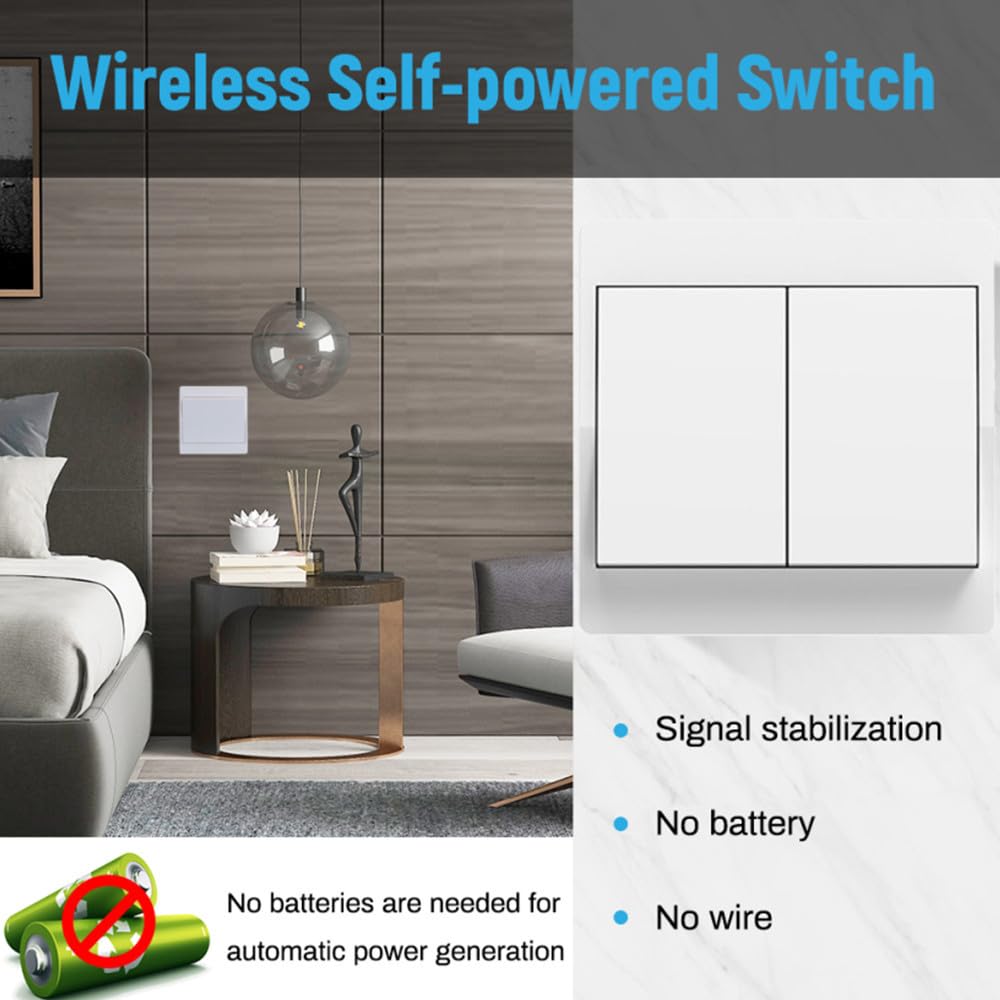 Cerhot radio interruttore radio 230 V, interruttore della luce senza batteria, set di interruttori della luce wireless switch radio senza batteria, interruttore radio da parete per luci (EU 2 marce, 1