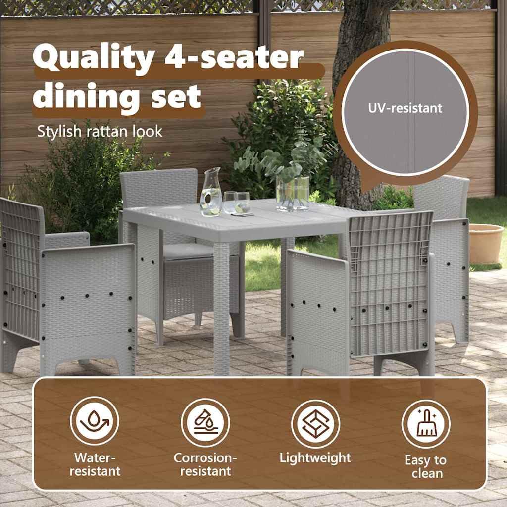 vidaXL Set da Pranzo per Giardino 5 PCS Grigio Chiaro Rattan Polt, Set da Pranzo all'aperto, arredo Giardino Moderno, Leggero per TACE, Tavolo Robusto per riunioni estive
