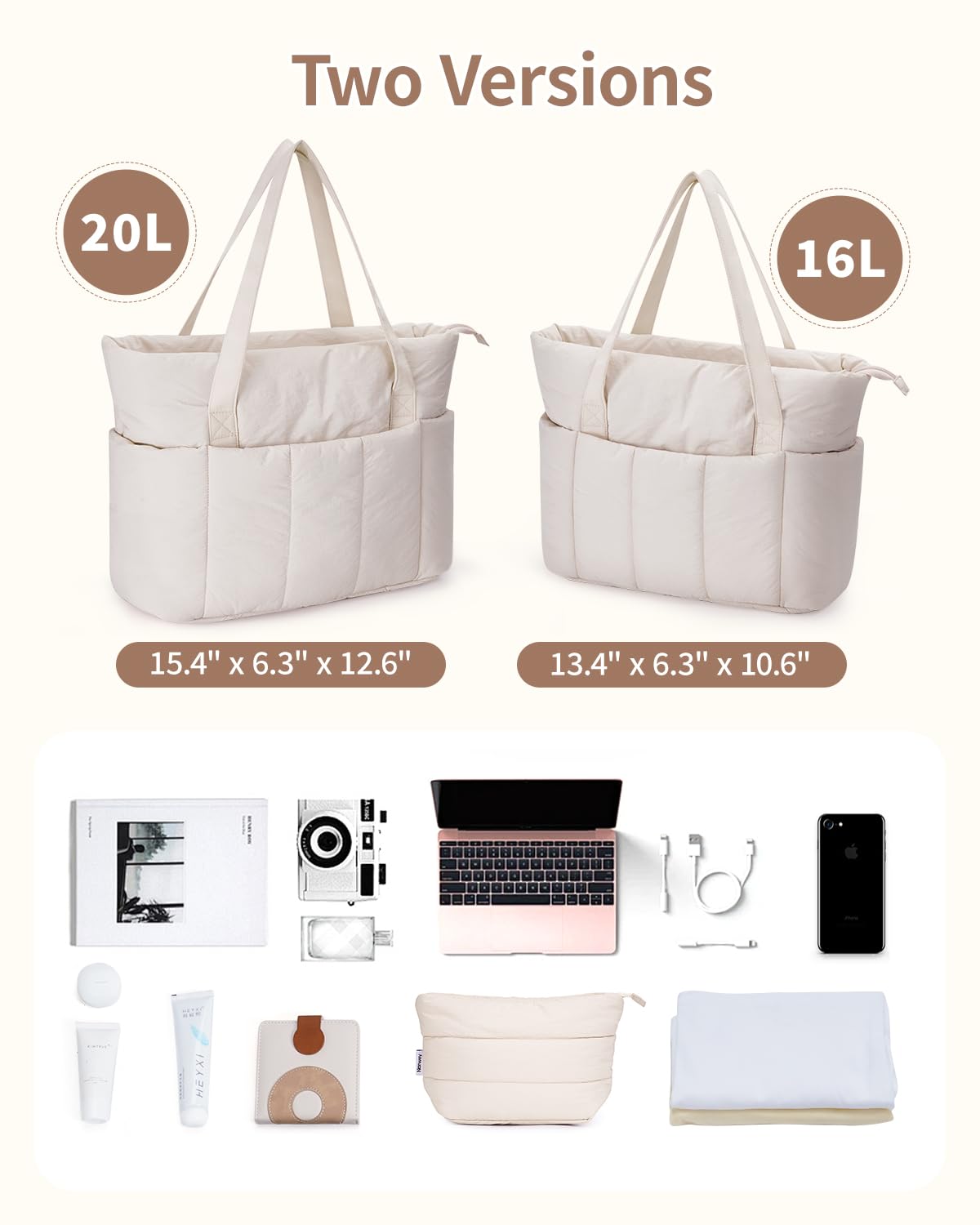 Narwey Puffer Tote Bag dla kobiet z przegrodą na laptopa, pikowana torba na ramię, torebka do pracy i podróży