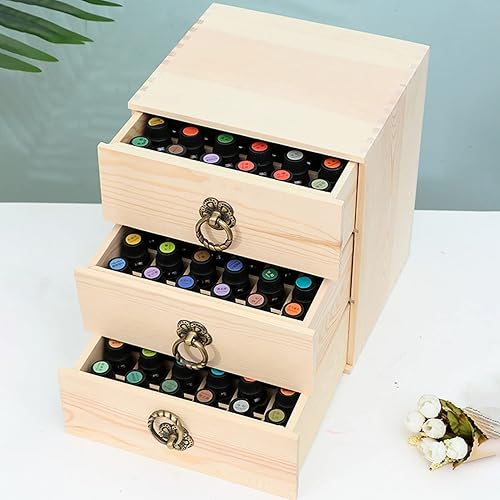 Miniatura 2 de Caja de aceite esencial de madera con 90 ranuras, caja de almacenamiento de aceite esencial de 3 capas, organizador de cosméticos con asa, espacio