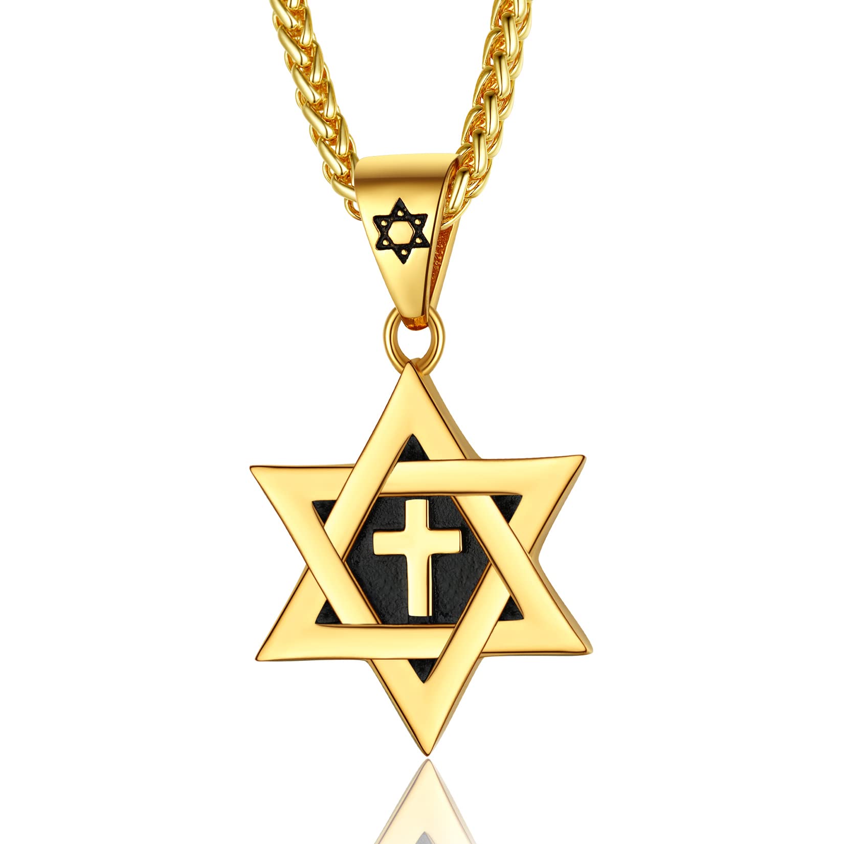 ChainsPro Star of David Necklace for Men, Stainless Steel Jewish Necklace Classic Gold/Silver/Black Hexagon Pendant Israel Necklaces Gifts for Men