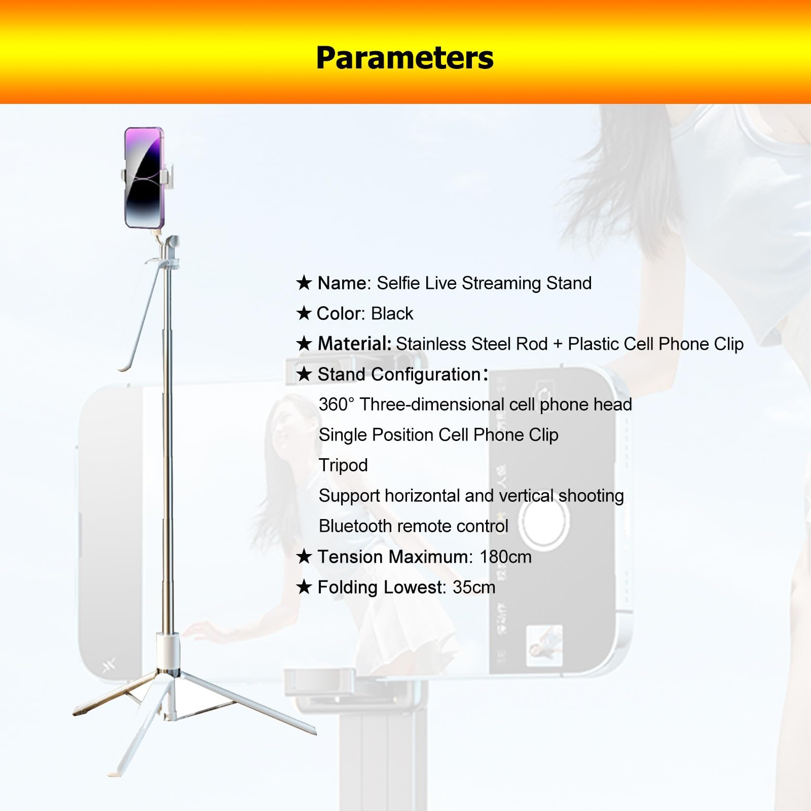 Supporto selfie live streaming Supporto telescopico per selfie live streaming, confezione da 2, altezza 1,8 m, per tutti i telefoni cellulari, treppiede per telefono live con telecomando, per streamin