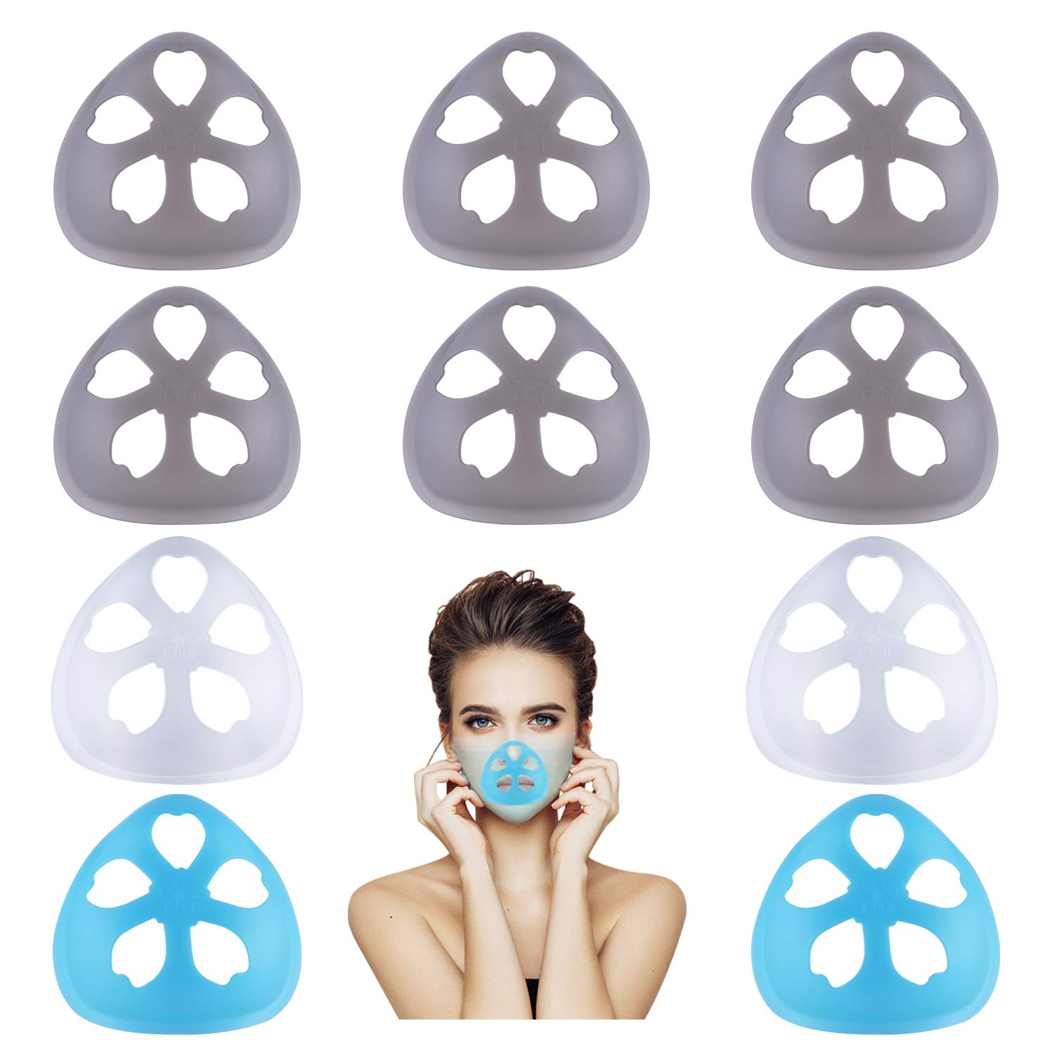 3D Mask Bracket -Internal Support Holder Frame -Homemade Cloth Mask-Cool Silicone Bracket- Nose Breathing smoothly -Protect Lipstick- Washable Reusable Face Mask Accessories (Large-Adult)10Pcs