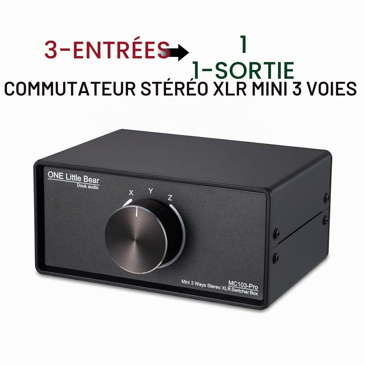 Nobsound Commutateur Audio XLR 3 en 1 Sortie, convertisseur Audio équilibré, sélecteur Audio Passif stéréo à 3 Voies (MC103 Pro 3 entrées)