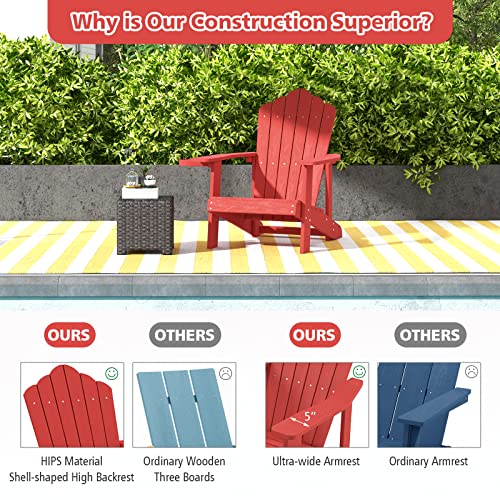Tangkula Oversized Adirondack Chair, Patio Lounge Chairs W/Adjustable Cup Holder, Hips Armchairs Slatted Chair, Outdoor Weather Resistant Fire Pit Chair For Deck Backyard Garden Porch (1, Red) #TOP5