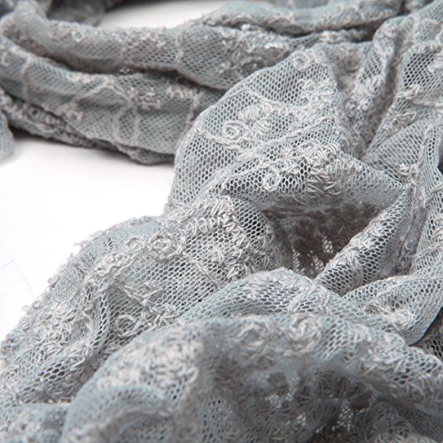 TrendsBlue Elegant Pure Cotton Lace Floral Scarf3